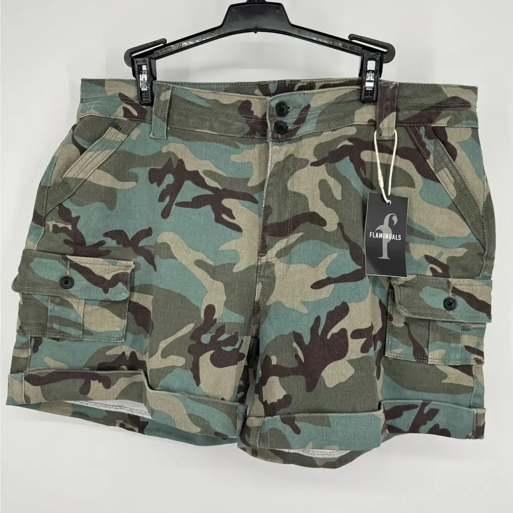 Flamingals Camo Cargo Shorts 3XL 16/18 NWT